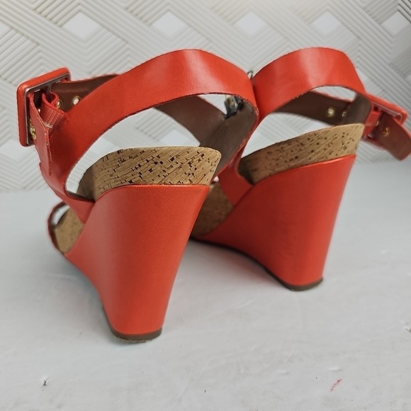 BCBGeneration Womens Orange Faux Leather Wedges US 8.5 Cork Footbed PL-Bana - Picture 6 of 10